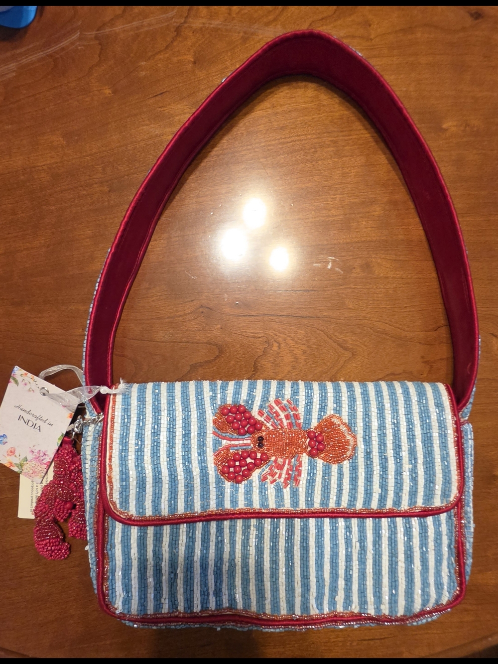 Viral Marshalls Handcrafted India Beaded Lobster Shoulder Bag NWT Coastal Purse